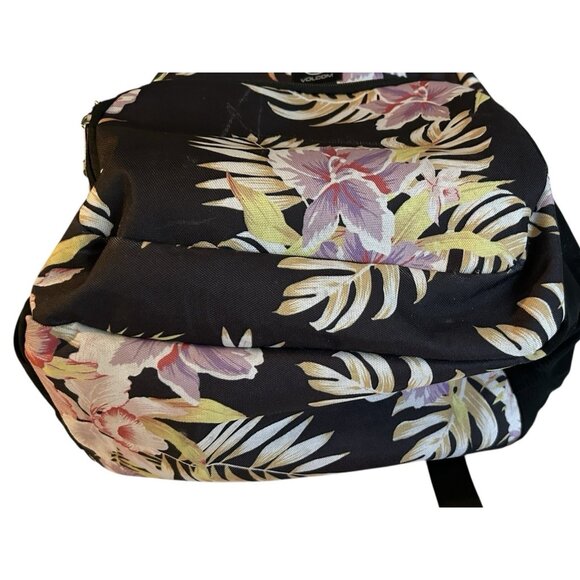 Volcom Backpack Black Floral 6” Base School Travel Zip Lightweight Ladies Teens - Picture 4 of 7